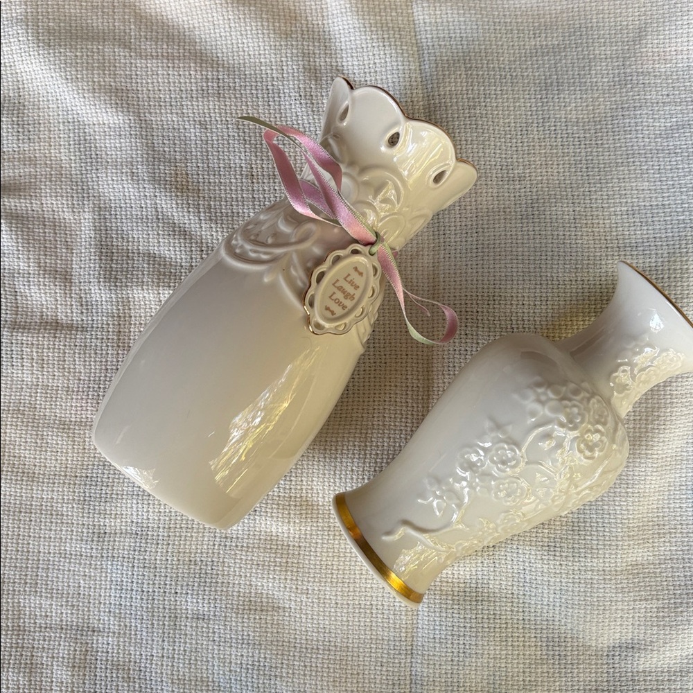 Bundle of 2 Lenox bud vases raised floral design- cherry blossom